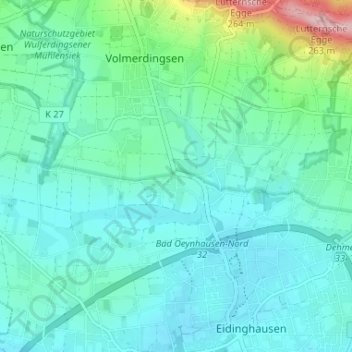 Mapa topográfico Wietel, altitud, relieve