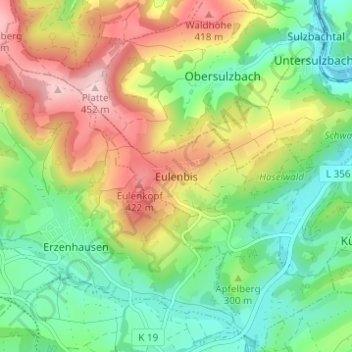 Mapa topográfico Eulenbis, altitud, relieve