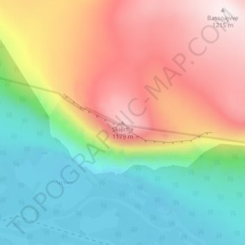 Mapa topográfico Skierffe, altitud, relieve