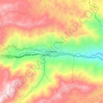 Mapa topográfico Cisneros, altitud, relieve
