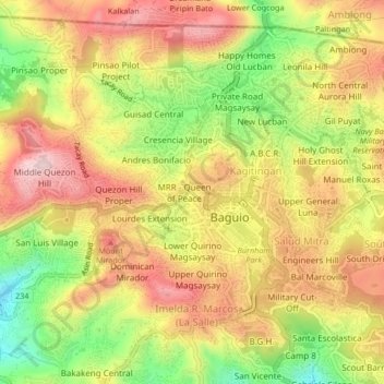Mapa topográfico Kayang Extension, altitud, relieve