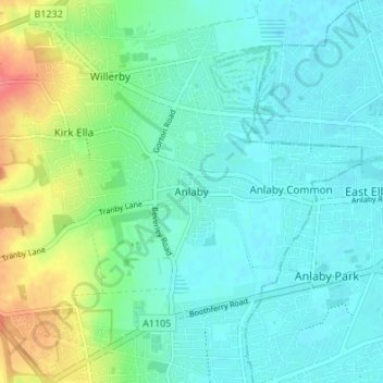 Mapa topográfico Anlaby, altitud, relieve
