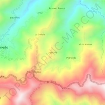 Mapa topográfico Guallana, altitud, relieve