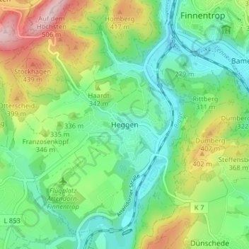 Mapa topográfico Heggen, altitud, relieve