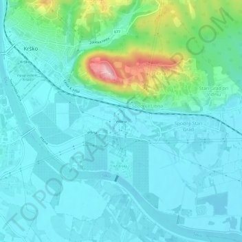 Mapa topográfico Vrbina, altitud, relieve