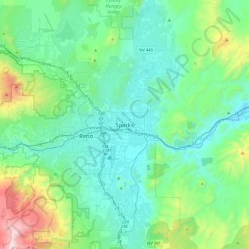 Mapa topográfico Sparks, altitud, relieve
