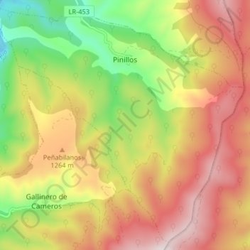 Mapa topográfico Pinillos, altitud, relieve
