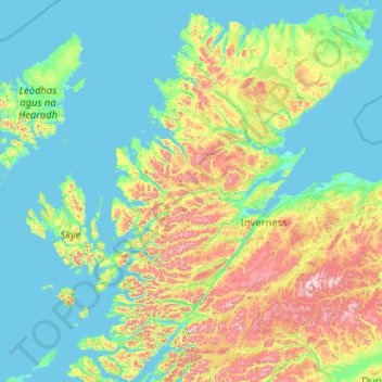Mapa topográfico Highland, altitud, relieve