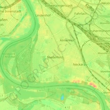 Mapa topográfico Neckarau, altitud, relieve