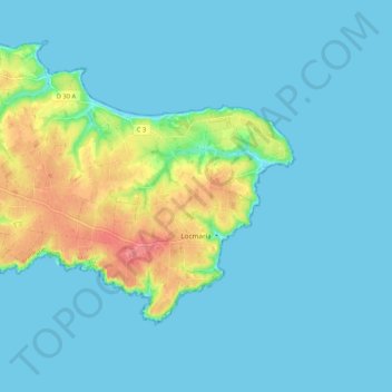 Mapa topográfico Locmaria, altitud, relieve
