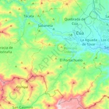 Mapa topográfico Parroquia Cua, altitud, relieve
