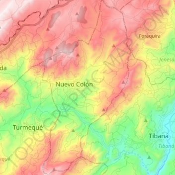 Mapa topográfico Nuevo Colón, altitud, relieve