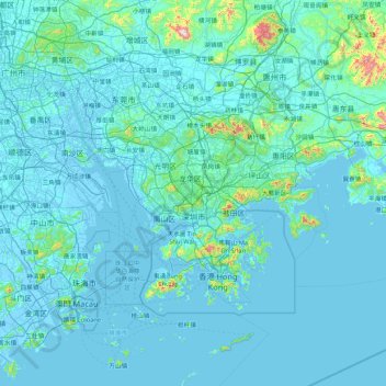 Mapa topográfico 深圳市, altitud, relieve