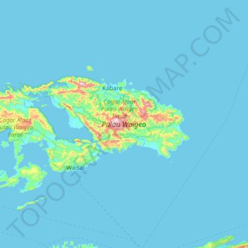 Mapa topográfico Isla de Waigeo, altitud, relieve