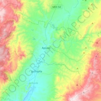 Mapa topográfico Apozol, altitud, relieve