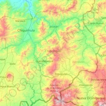 Mapa topográfico Chiquimula, altitud, relieve