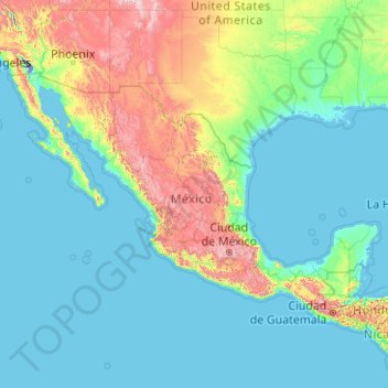 Mapa topográfico México, altitud, relieve