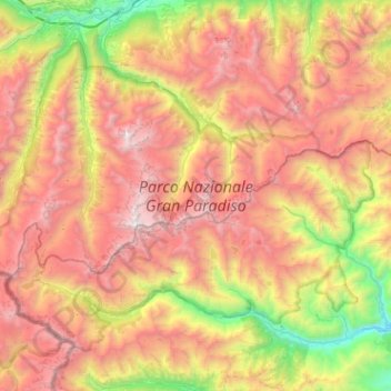 Mapa topográfico Parque nacional Gran Paraíso, altitud, relieve