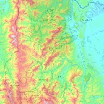 Mapa topográfico Teorama, altitud, relieve