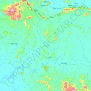 Mapa topográfico Sanggau, altitud, relieve