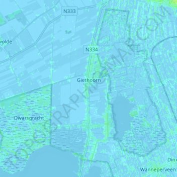 Mapa topográfico Giethoorn, altitud, relieve