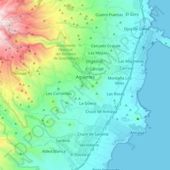 Mapa topográfico Agüimes, altitud, relieve
