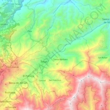 Mapa topográfico Municipio Tovar, altitud, relieve