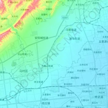 Mapa topográfico 马村区, altitud, relieve