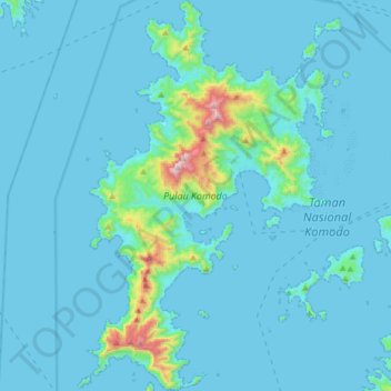 Mapa topográfico Komodo, altitud, relieve