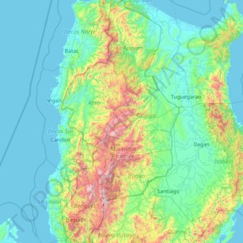 Mapa topográfico Región Administrativa de La Cordillera, altitud, relieve