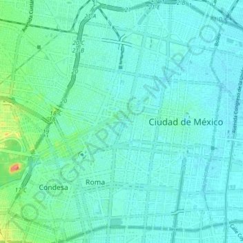 Mapa topográfico Cuauhtémoc, altitud, relieve