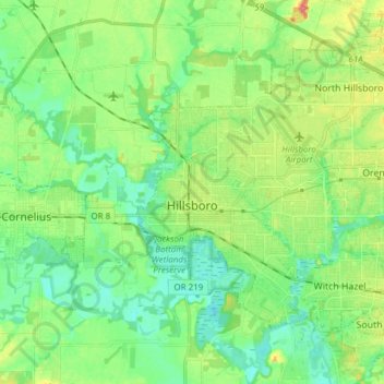 Mapa topográfico Hillsboro, altitud, relieve