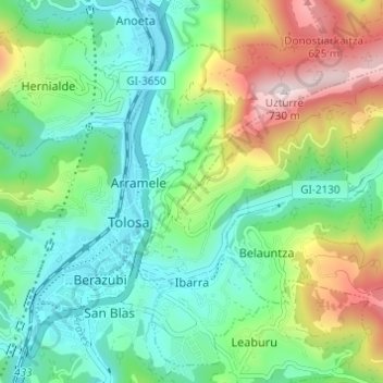 Mapa topográfico Ibarra, altitud, relieve