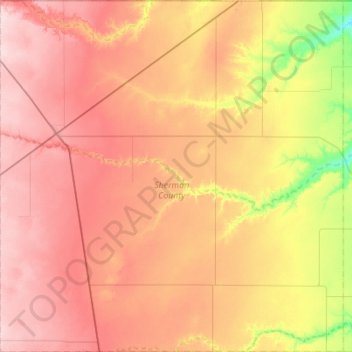 Mapa topográfico Sherman County, altitud, relieve