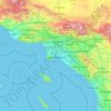 Mapa topográfico Condado de Los Ángeles, altitud, relieve