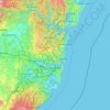 Mapa topográfico Sídney, altitud, relieve