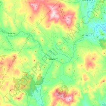 Mapa topográfico Danbury, altitud, relieve