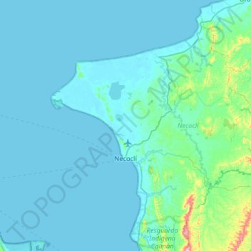 Mapa topográfico Necoclí, altitud, relieve