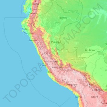 Mapa topográfico Perú, altitud, relieve