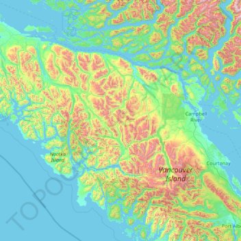 Mapa topográfico Area A (Kyuquot/Nootka/Sayward), altitud, relieve