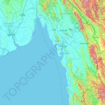 Mapa topográfico Estado Mon, altitud, relieve