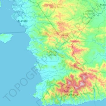 Mapa topográfico Distrito Mariato, altitud, relieve