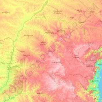 Mapa topográfico Estado de Paraná, altitud, relieve