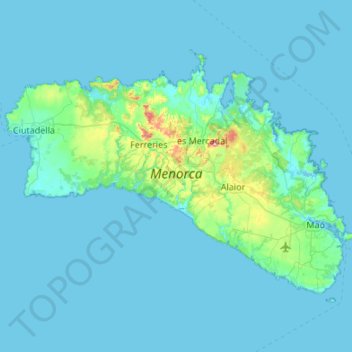 Mapa topográfico Islas Baleares, altitud, relieve