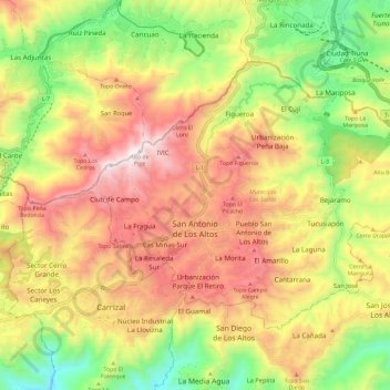 Mapa topográfico San Antonio de Los Altos, altitud, relieve