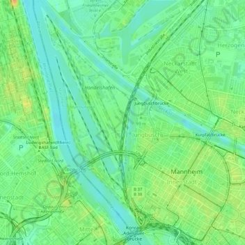 Mapa topográfico Innenstadt/Jungbusch, altitud, relieve