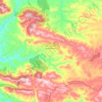Mapa topográfico San Lorenzo de Calatrava, altitud, relieve