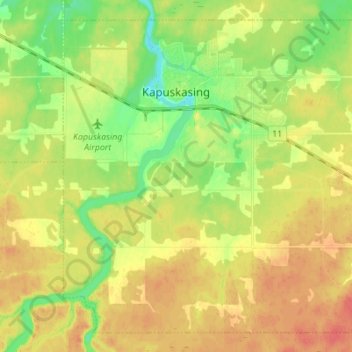 Mapa topográfico Kapuskasing, altitud, relieve