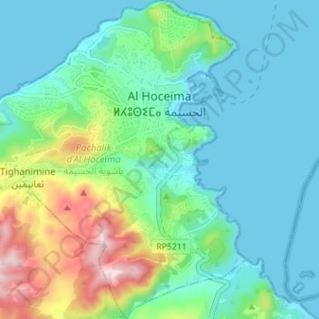 Mapa topográfico Alhucemas, altitud, relieve
