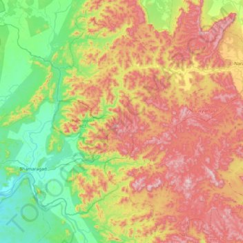 Mapa topográfico Nibra, altitud, relieve